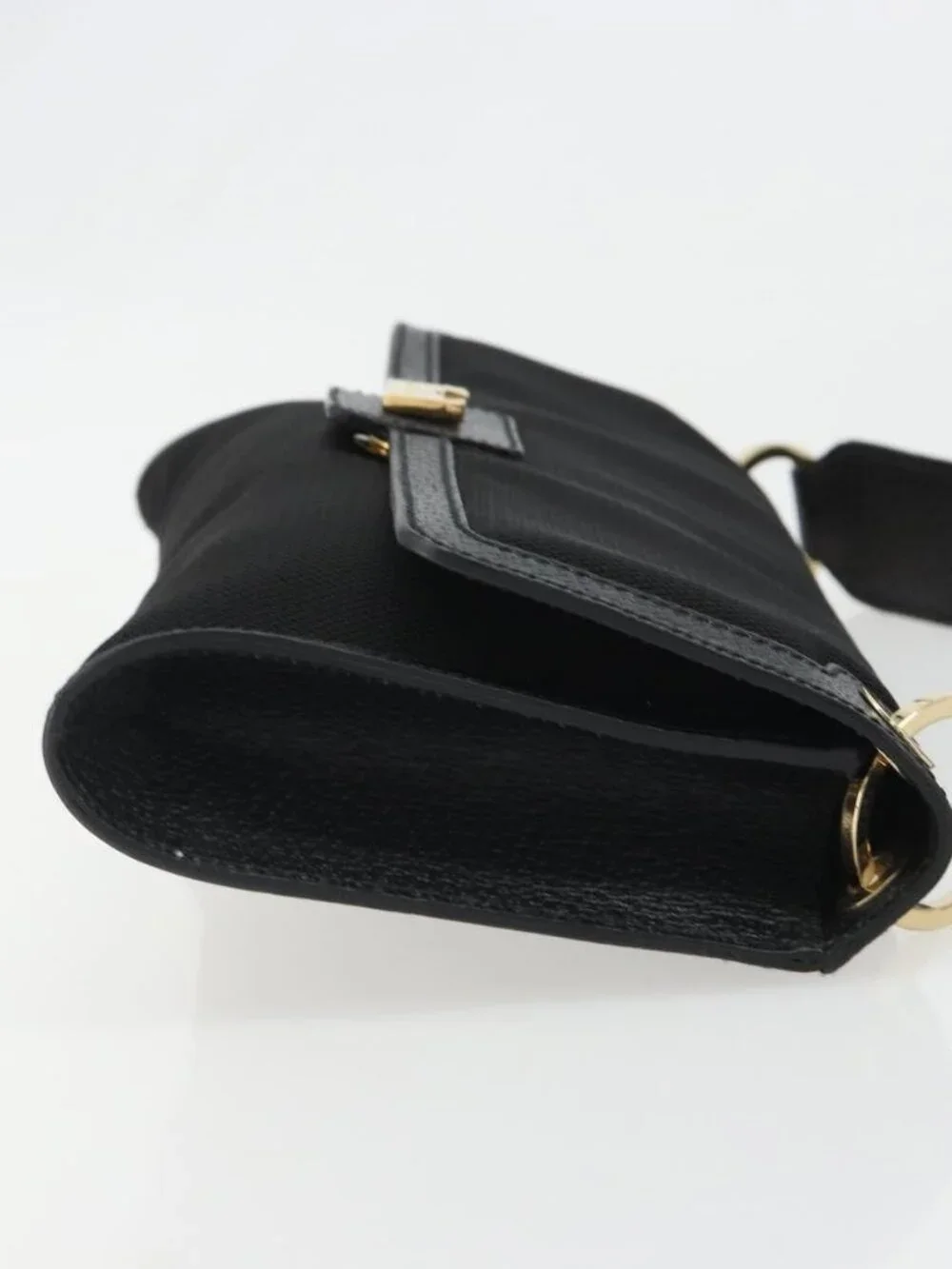 Salvatore Ferragamo Shoulder Bag Canvas Black Gold Auth BA13524V